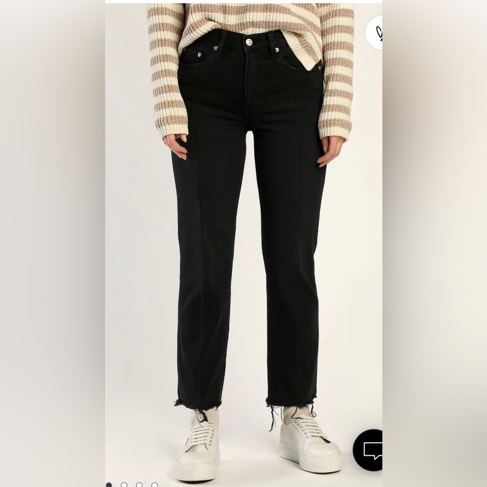 DAZE DENIM Straight Up Black High Rise Raw Hem Denim Jeans